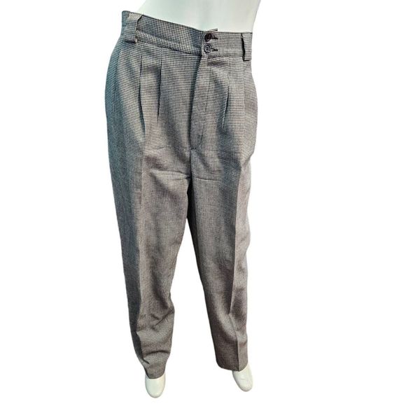 Vintage 80's Wool Houndstooth Pleat Front Tapered Dress Pants 12 Collectible Gol - Picture 2 of 8